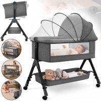 Детская приставная кроватка колыбель Baby Crib D929 люлька с москитной сеткой, корзиной для хранения и регулировкой высоты для новорождённых X-637