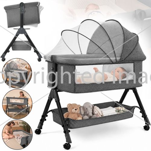Детская приставная кроватка колыбель Baby Crib D929 люлька с москитной сеткой, корзиной для хранения и регулировкой высоты для новорождённых X-637