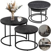 Комплект журнальных столиков Kontrast SK102 2 в 1 50 / 70 см круглый двойной кофейный стол трансформер Лофт с металлическим каркасом Черный мрамор