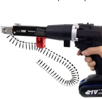 Автоматический ленточный адаптер Drillbit DCF6201 для подачи саморезов гвоздей на шуруповерт дрель, Насадка с цепными гвоздями по 50 шт Черный