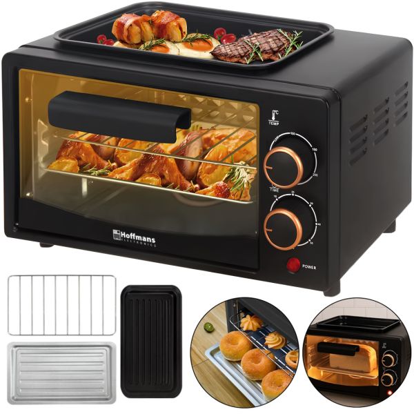 Мини электропечь Hoffmans HM-748 800W 12л настольная электрическая духовка с таймером и механическим управлением температур до 250 градусов от сети