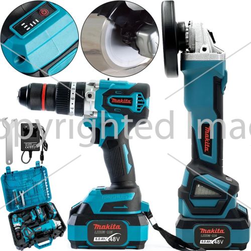 Аккумуляторный набор Makita 2в1 Шуруповерт дрель DTW485 Болгарка DGA506ZPRO 48V 6Ah, Комплект электроинструментов Макита 2 аккумулятора в кейсе