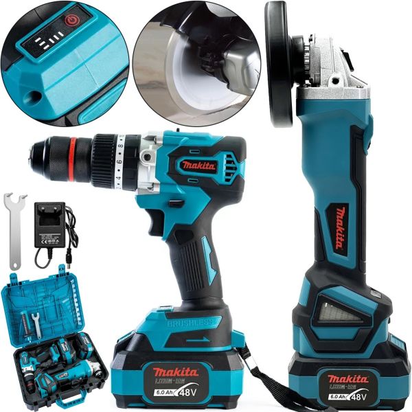 Аккумуляторный набор Makita 2в1 Шуруповерт дрель DTW485 Болгарка DGA506ZPRO 48V 6Ah, Комплект электроинструментов Макита 2 аккумулятора в кейсе