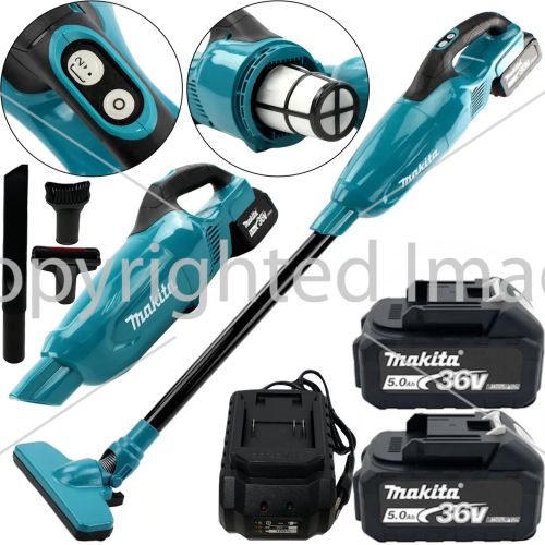 Аккумуляторный пылесос Makita HVC5050 36V 5Ah с насадками, Беспроводной пылесос Макита с 2 аккумуляторами 2 режима скорости для авто и дома Синий