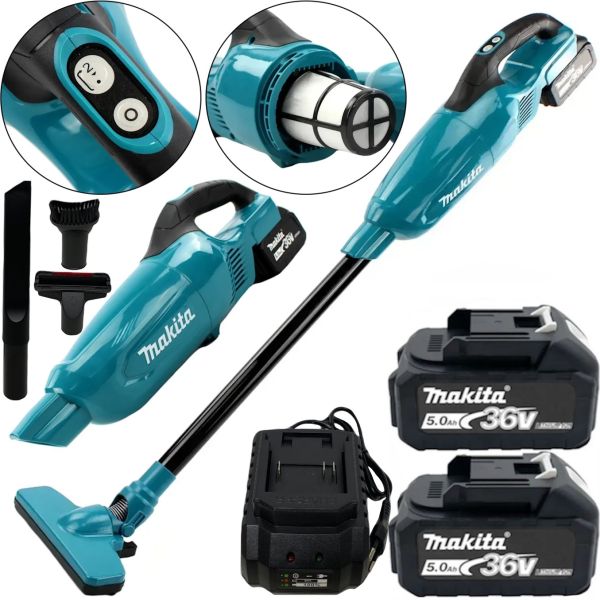 Аккумуляторный пылесос Makita HVC5050 36V 5Ah с насадками, Беспроводной пылесос Макита с 2 аккумуляторами 2 режима скорости для авто и дома Синий