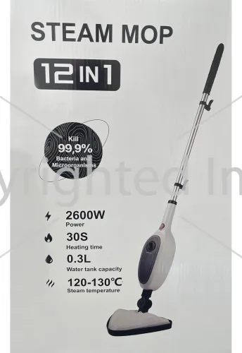 Ручная паровая швабра Steam Mop PR-355 12в1 300 мл пароочиститель высокого давления с баком для воды и насадками для уборки и мытья пола от сети