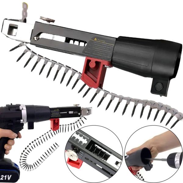 Автоматический ленточный адаптер Drillbit DCF6201 для подачи саморезов гвоздей на шуруповерт дрель, Насадка с цепными гвоздями по 50 шт Черный