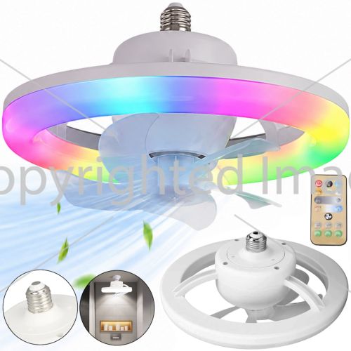 Электрический потолочный вентилятор лампа LED Fan Light CHP-008 2835 2в1 в патрон E27 с пультом дистанционного управления, RGB люстра с вентилятором