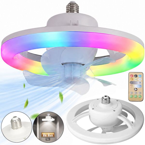 Электрический потолочный вентилятор лампа LED Fan Light CHP-008 2835 2в1 в патрон E27 с пультом дистанционного управления, RGB люстра с вентилятором