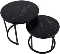 Комплект журнальных столиков Kontrast SK102 2 в 1 50 / 70 см круглый двойной кофейный стол трансформер Лофт с металлическим каркасом Черный мрамор