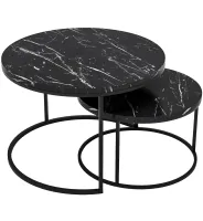 Комплект журнальных столиков Kontrast SK102 2 в 1 50 / 70 см круглый двойной кофейный стол трансформер Лофт с металлическим каркасом Черный мрамор
