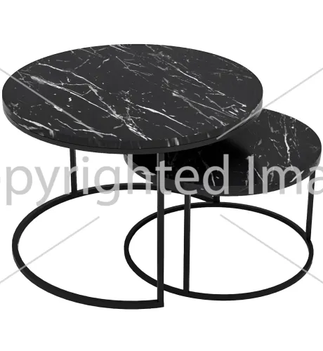 Комплект журнальных столиков Kontrast SK102 2 в 1 50 / 70 см круглый двойной кофейный стол трансформер Лофт с металлическим каркасом Черный мрамор