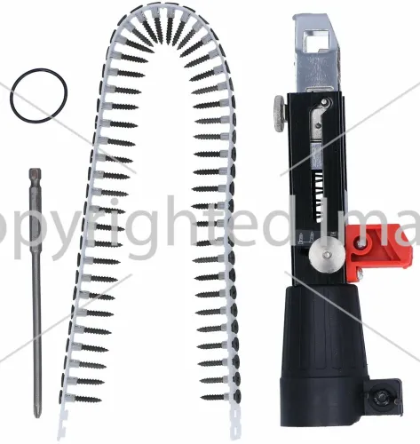 Автоматический ленточный адаптер Drillbit DCF6201 для подачи саморезов гвоздей на шуруповерт дрель, Насадка с цепными гвоздями по 50 шт Черный