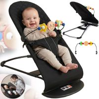 Детский шезлонг качалка Love Baby M00042-1 люлька с регулировкой наклона, дугой и игрушкой для новорождённого ребенка до 13 кг BabyBjörn Черная