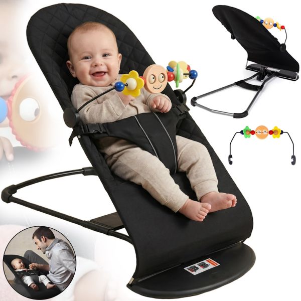 Детский шезлонг качалка Love Baby M00042-1 люлька с регулировкой наклона, дугой и игрушкой для новорождённого ребенка до 13 кг BabyBjörn Черная