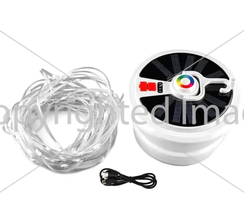Аккумуляторный фонарь с RGB лентой Camping Light YX-669 подвесная LED лампа на солнечной батарее с гирляндой 10 м и крючком для кемпинга USB YX669