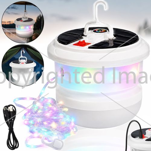 Аккумуляторный фонарь с RGB лентой Camping Light YX-669 подвесная LED лампа на солнечной батарее с гирляндой 10 м и крючком для кемпинга USB YX669