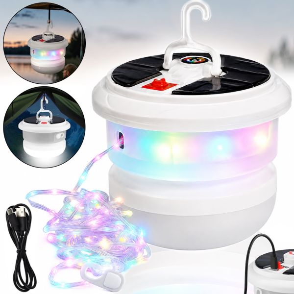 Аккумуляторный фонарь с RGB лентой Camping Light YX-669 подвесная LED лампа на солнечной батарее с гирляндой 10 м и крючком для кемпинга USB YX669
